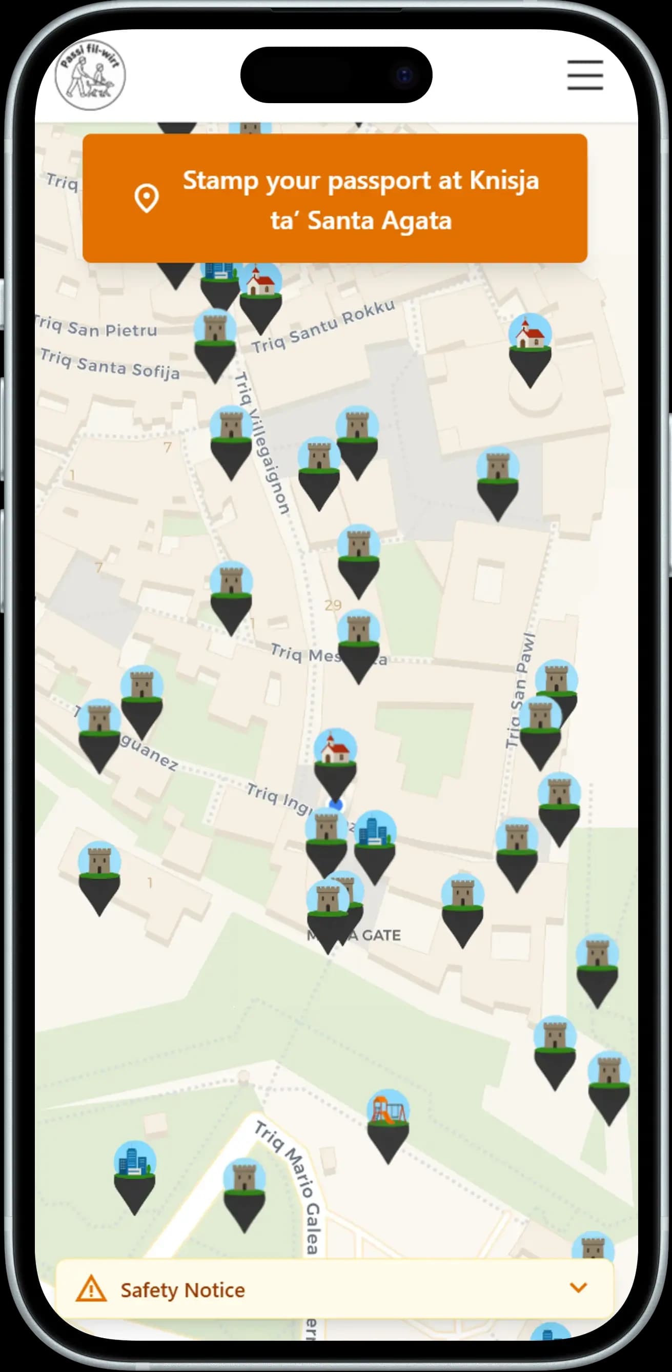 Heritage sites displayed on the passport stamping map